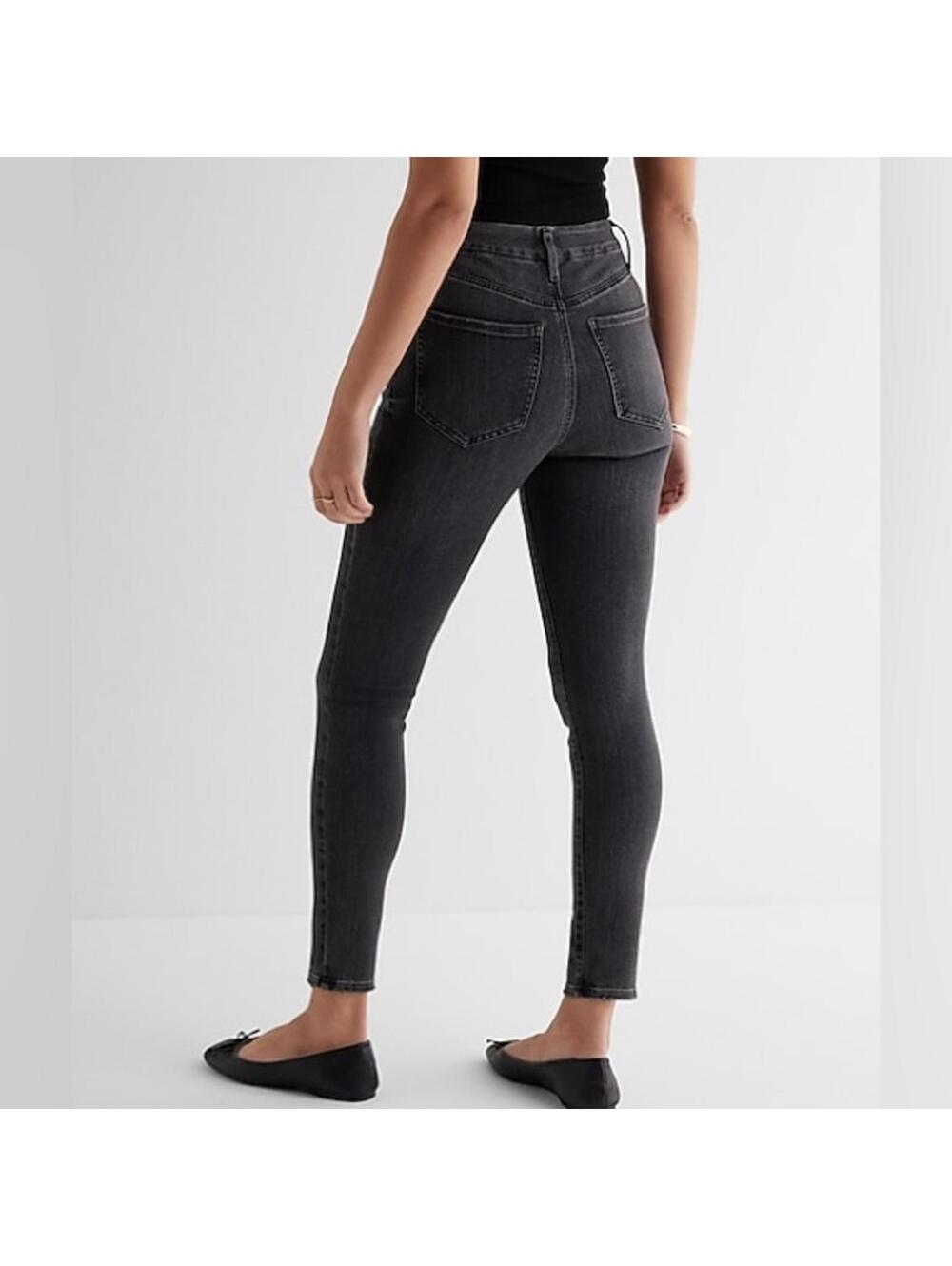 {SOLD} Express Black Cropped High Rise Hyper Distressed Skinny Jeans Small - Picture 3 of 6